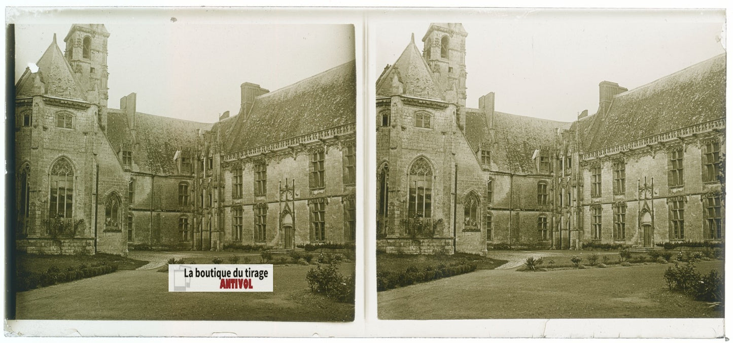 Château de Châteaudun, plaque verre, photo stéréoscopie, noir & blanc 6x13 cm