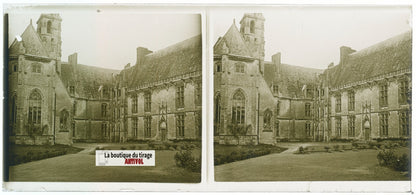 Château de Châteaudun, plaque verre, photo stéréoscopie, noir & blanc 6x13 cm