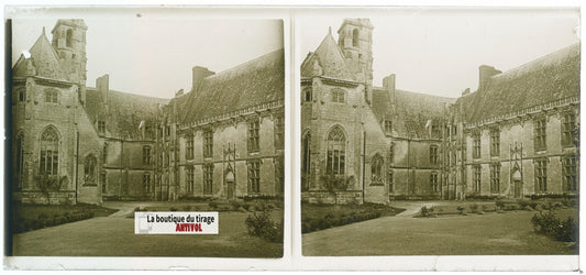 Château de Châteaudun, plaque verre, photo stéréoscopie, noir & blanc 6x13 cm