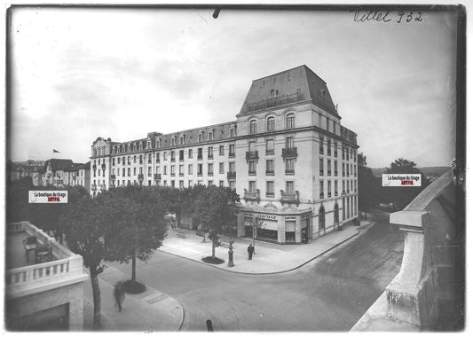 Plaque verre photo positif noir & blanc 13x18 cm Vittel hôtel Continental