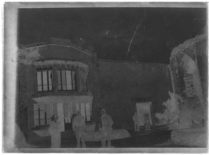 Plaque verre photo ancienne noir et blanc négatif 9x12 cm soldats vintage 