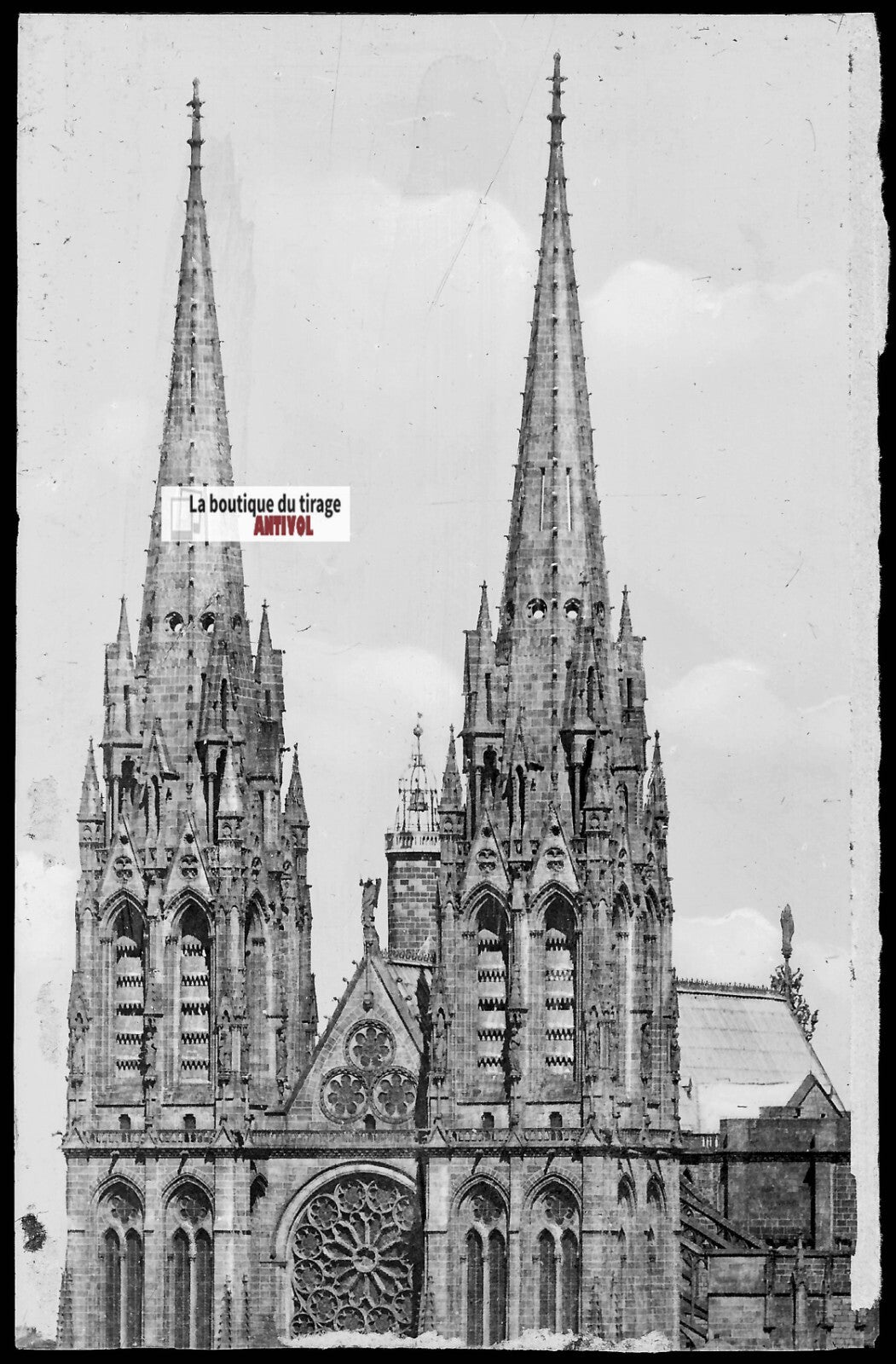 Plaque verre, photo négatif noir & blanc 9x14 cm, Clermont-Ferrand, cathédrale