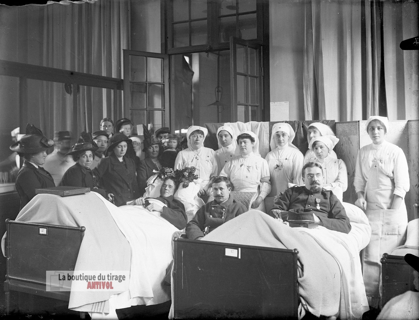 Blessés, militaires, hôpital WW1, plaque verre, photo ancienne, négatif 9x12 cm