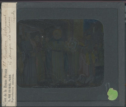 Le danger des richesses, Jésus, dessin, plaque verre ancienne, couleur 8,5x10 cm