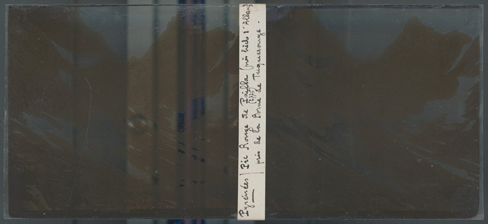 Pic Rouge de Pailla, plaque verre, photo ancienne stéréoscopie, sépia 6x13 cm