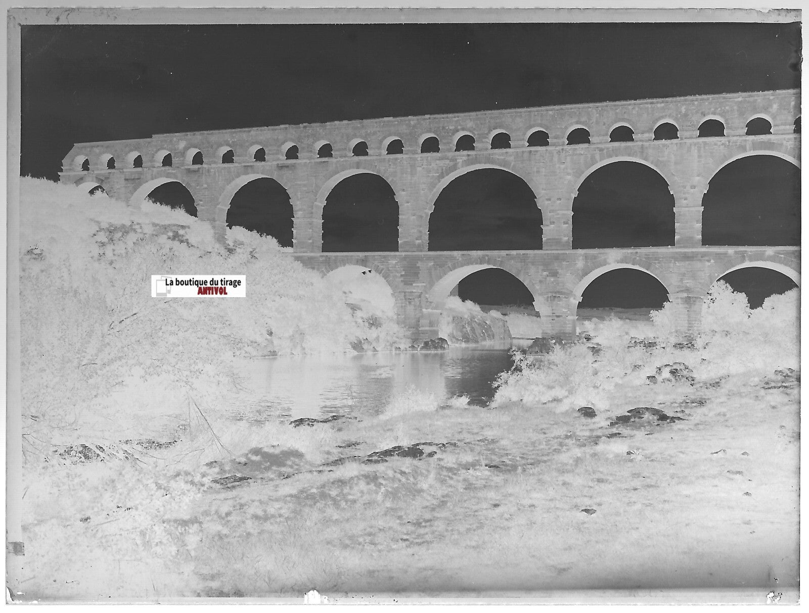 France, Pont du Gard, Plaque verre photo ancienne, négatif noir & blanc 9x12 cm