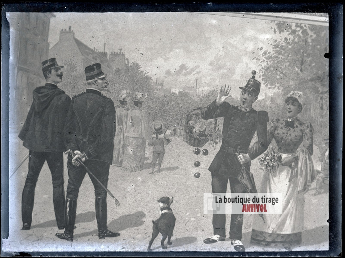 Illustration humoristique, dessin, plaque verre photo ancienne, négatif 9x12 cm
