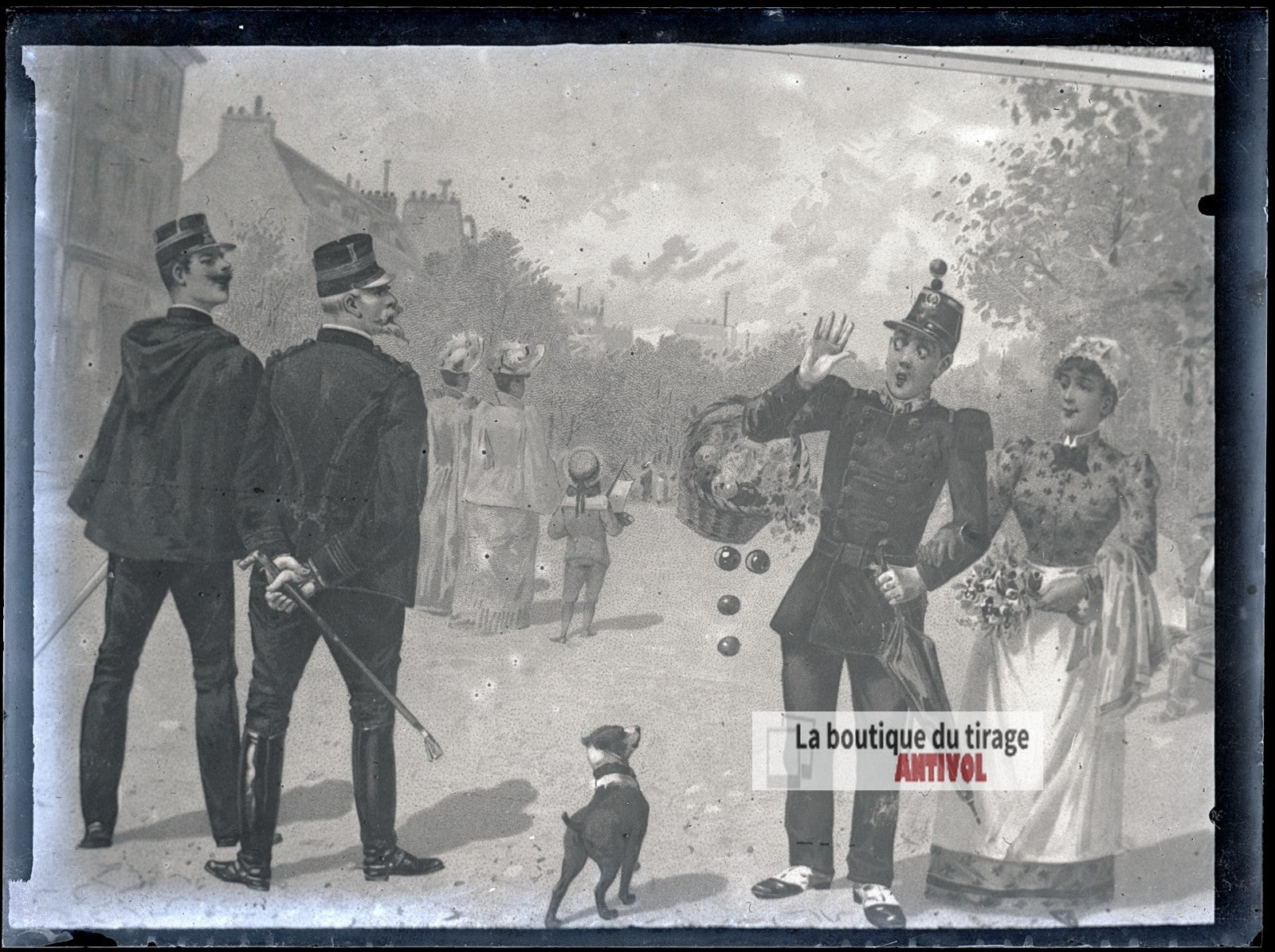 Illustration humoristique, dessin, plaque verre photo ancienne, négatif 9x12 cm