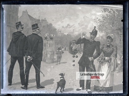 Illustration humoristique, dessin, plaque verre photo ancienne, négatif 9x12 cm