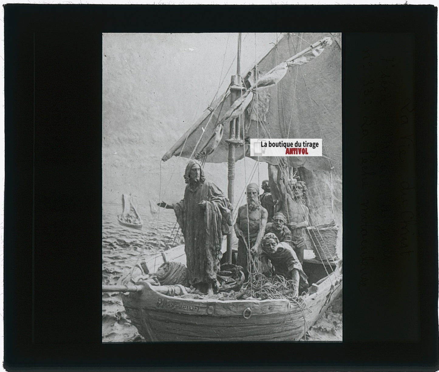 La Pêche miraculeuse, photo plaque verre, noir & blanc, positif 8,5x10 cm