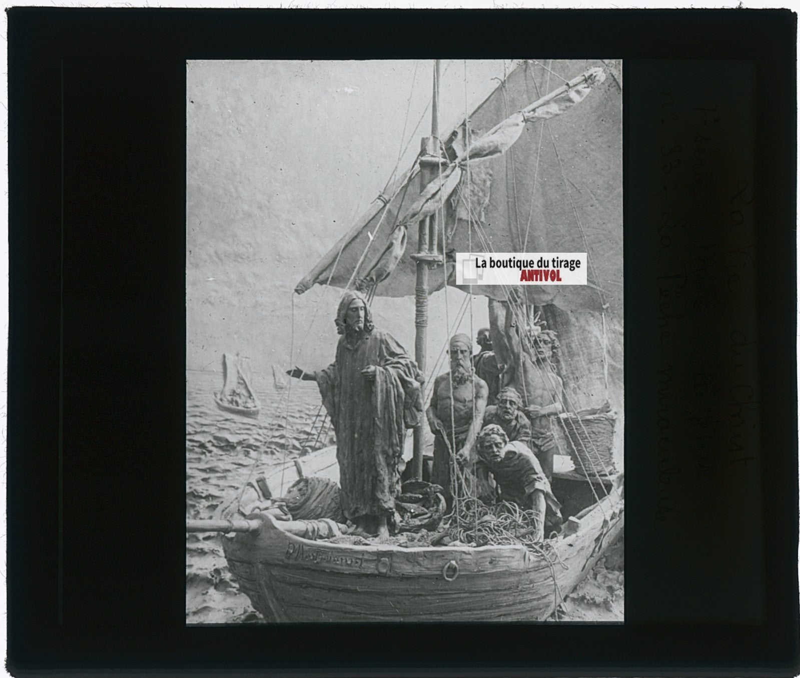 La Pêche miraculeuse, photo plaque verre, noir & blanc, positif 8,5x10 cm