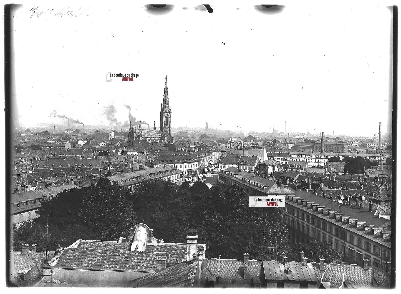 Plaque verre photo ancienne positif noir & blanc 13x18 cm Mulhouse Panorama