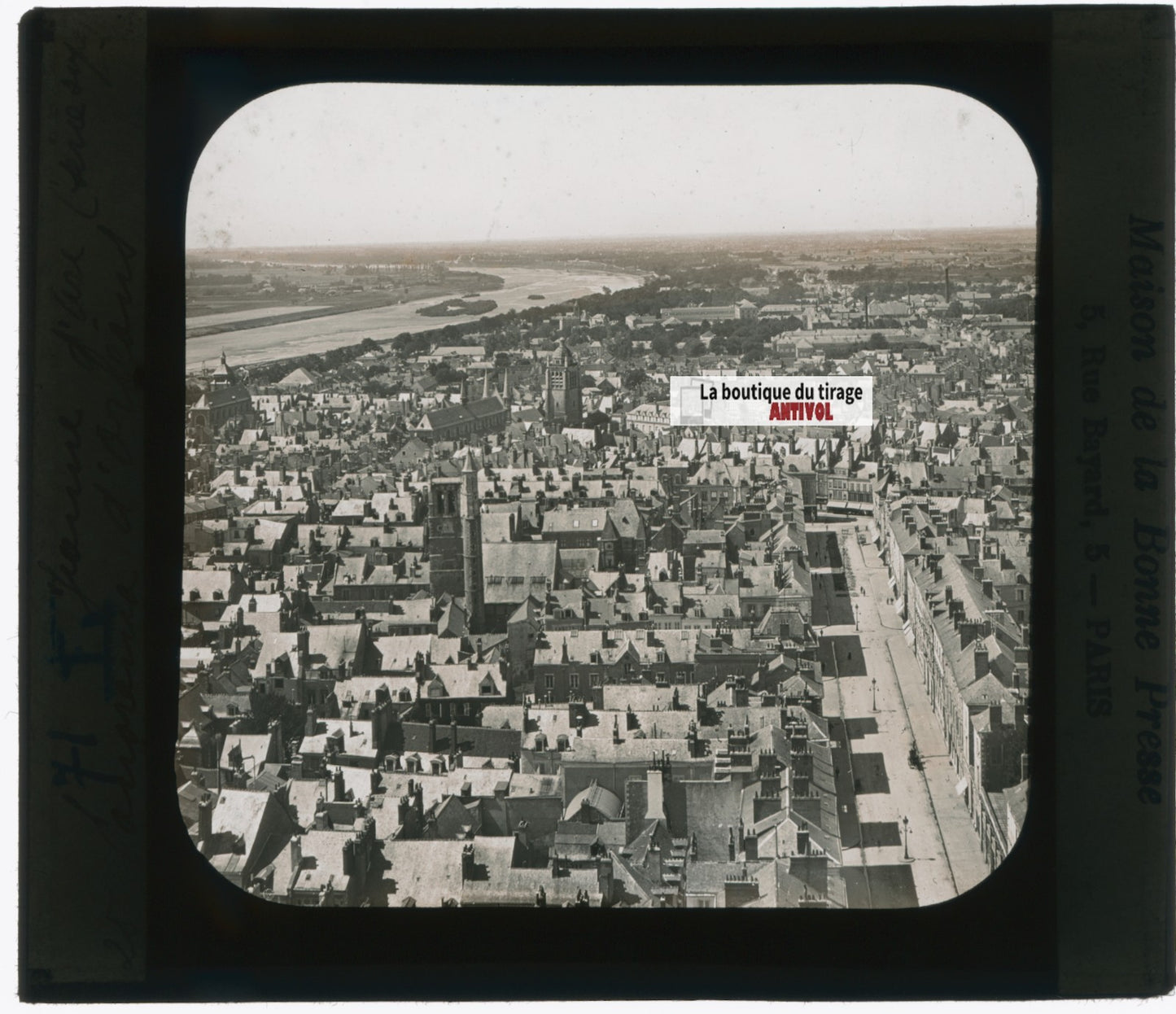 Vue panoramique d'Orléans, photo plaque verre, noir & blanc, positif 8,5x10 cm