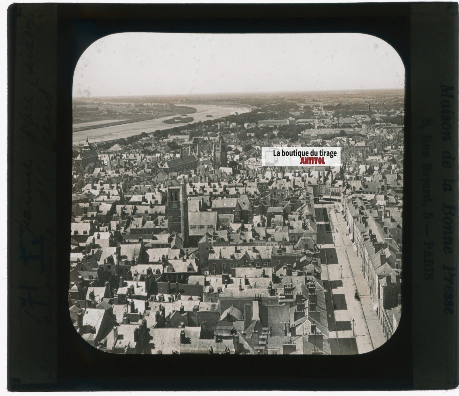 Vue panoramique d'Orléans, photo plaque verre, noir & blanc, positif 8,5x10 cm