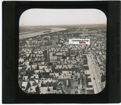 Vue panoramique d'Orléans, photo plaque verre, noir & blanc, positif 8,5x10 cm