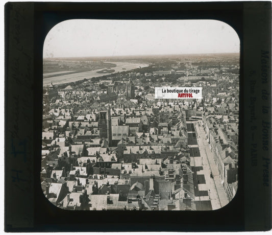 Vue panoramique d'Orléans, photo plaque verre, noir & blanc, positif 8,5x10 cm