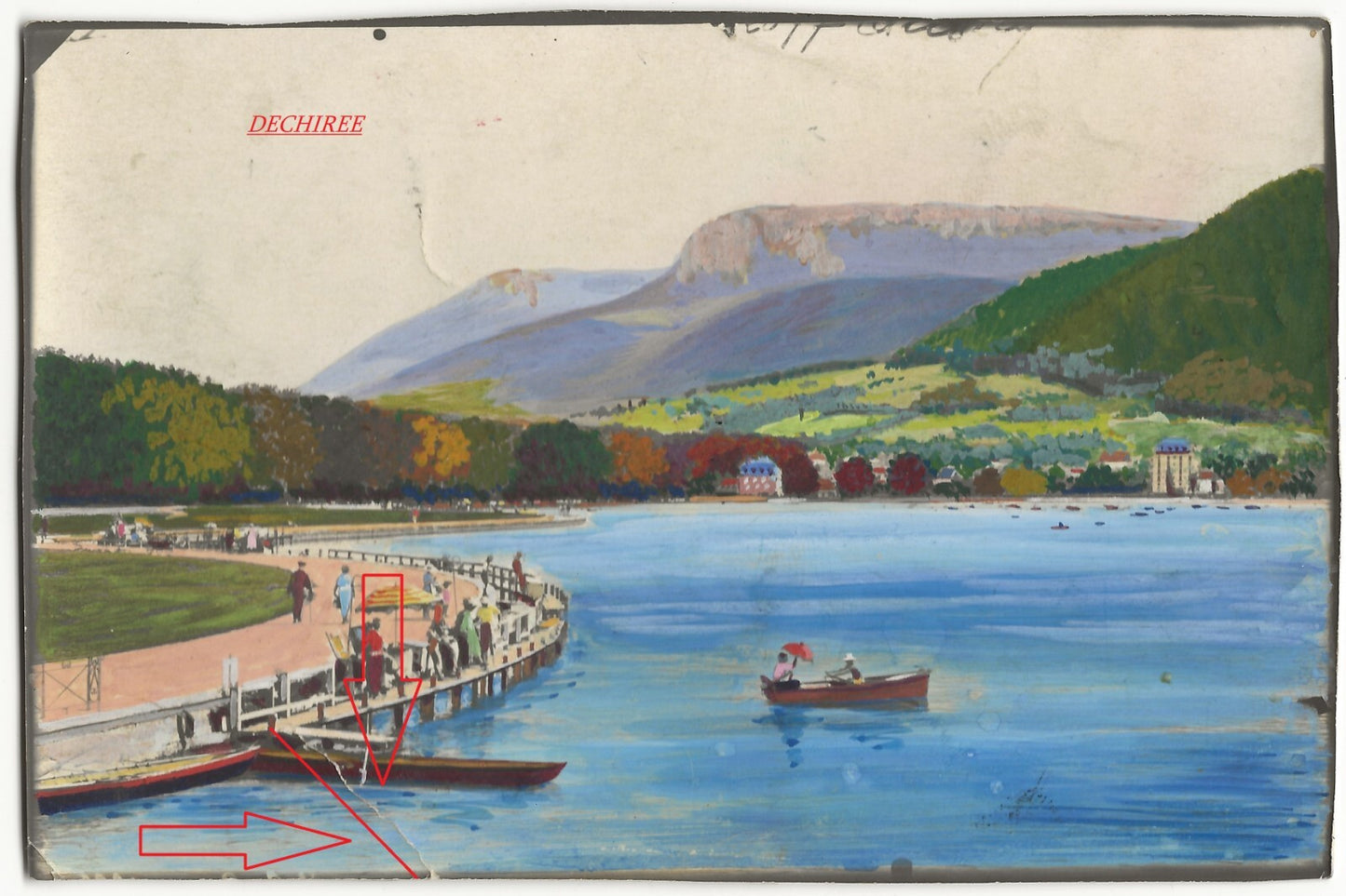 Plaque verre photo négatif noir et blanc 13x18 cm Annecy lac eau bateau + CPA