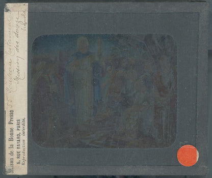 Mission des Douze, dessin, plaque verre ancienne, couleur 8,5x10 cm