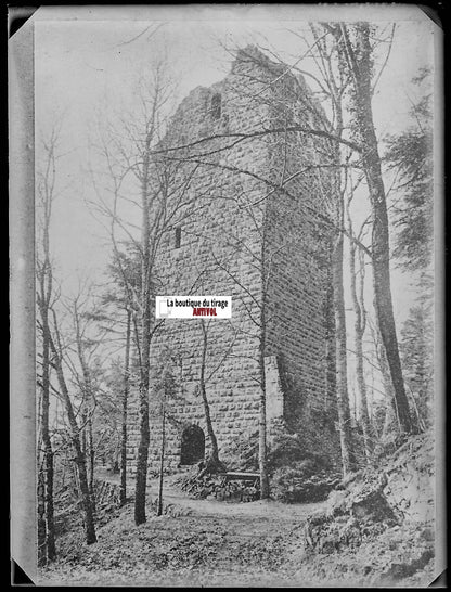 Château du Nideck, Plaque verre photo, négatif ancien noir & blanc 9x12 cm