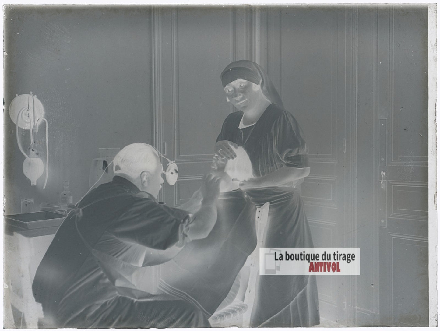 Cabinet médical ou dentaire, plaque verre photo ancienne, négatif 9x12 cm