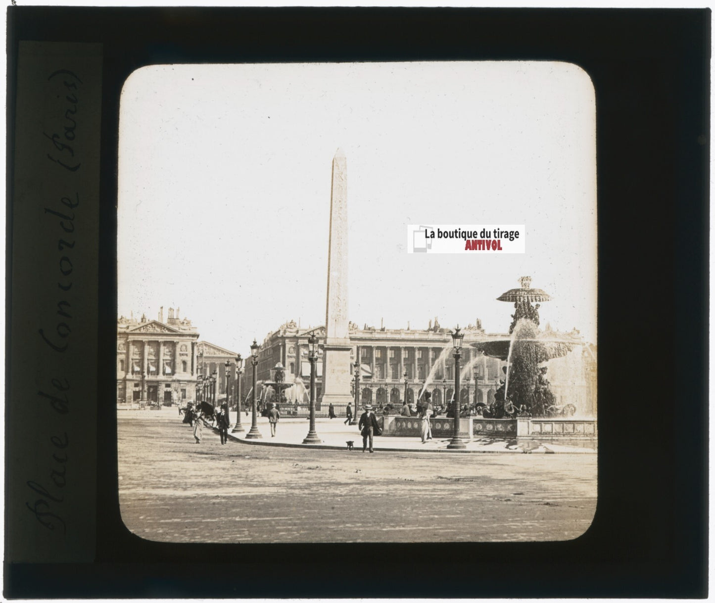 Place de la Concorde, Paris, photo plaque verre, sépia, positif 8,5x10 cm