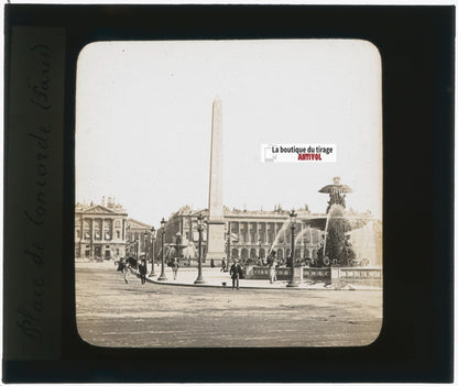 Place de la Concorde, Paris, photo plaque verre, sépia, positif 8,5x10 cm