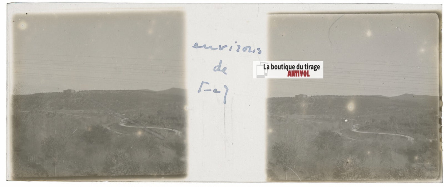 Paysage, Fès, Maroc, Plaque verre stéréo, positif noir & blanc 4,5x10,7 cm