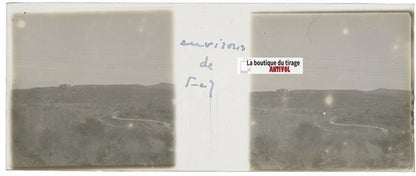 Paysage, Fès, Maroc, Plaque verre stéréo, positif noir & blanc 4,5x10,7 cm