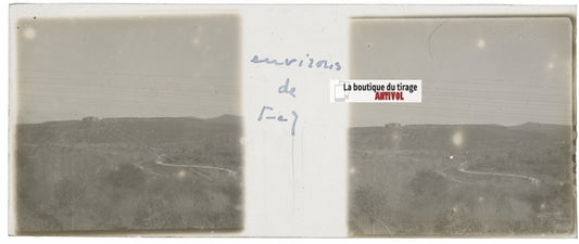 Paysage, Fès, Maroc, Plaque verre stéréo, positif noir & blanc 4,5x10,7 cm