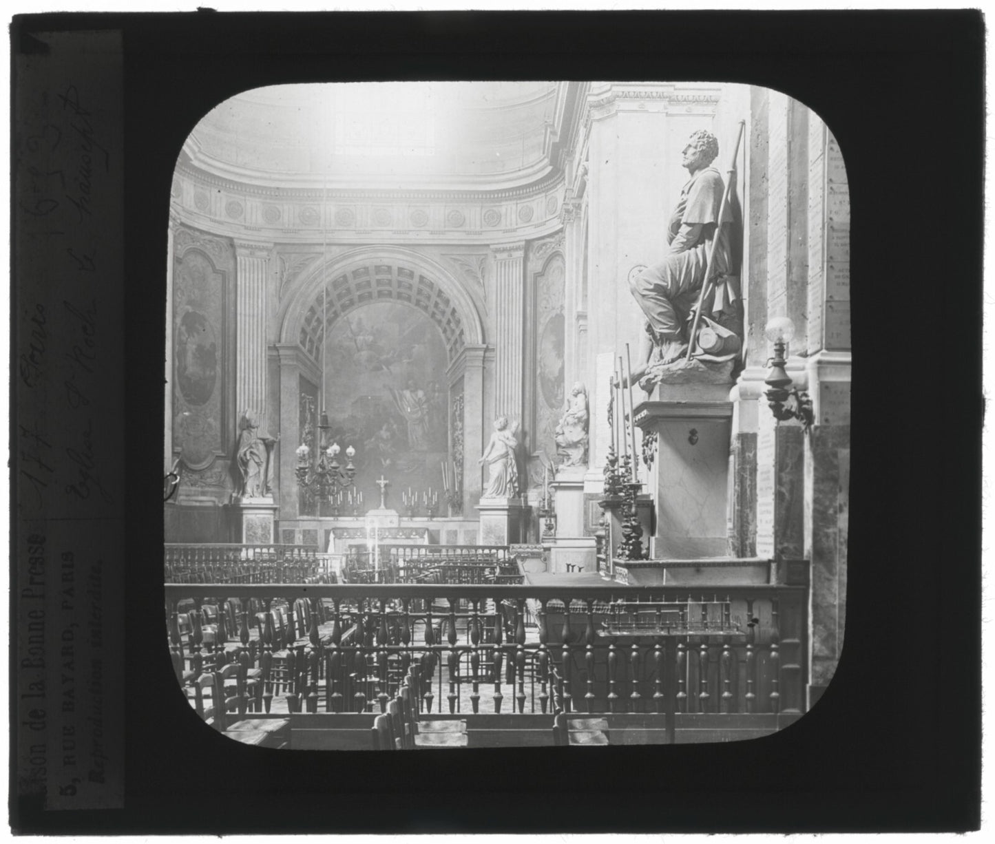 Eglise Saint-Roch, Paris, photo ancienne plaque verre, positif 8,5x10 cm