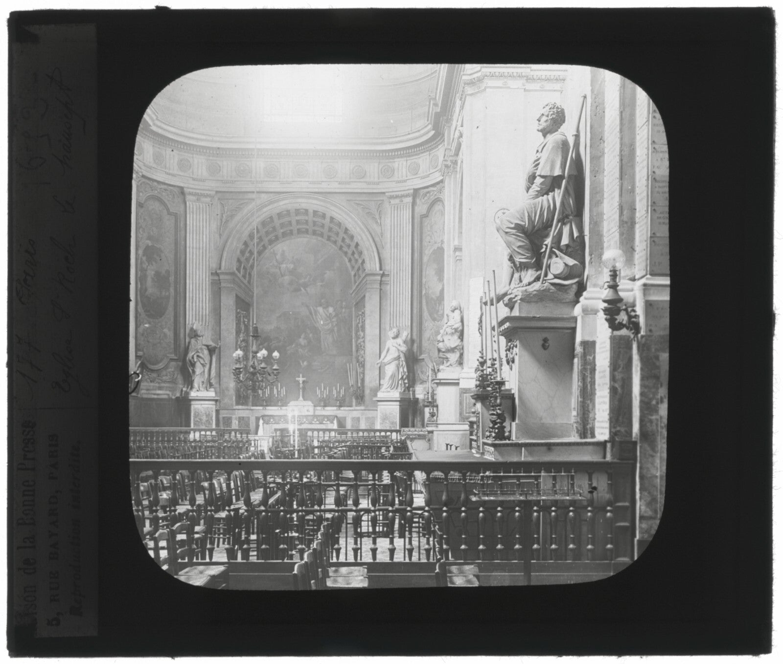Eglise Saint-Roch, Paris, photo ancienne plaque verre, positif 8,5x10 cm