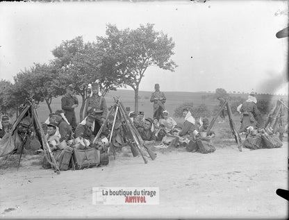 Mailly, camp la Grand'Halte, plaque verre, photo ancienne, négatif 9x12 cm