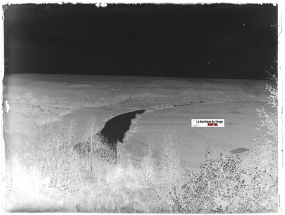 Paysage, eau, Plaque verre photo ancienne, négatif noir & blanc 9x12 cm