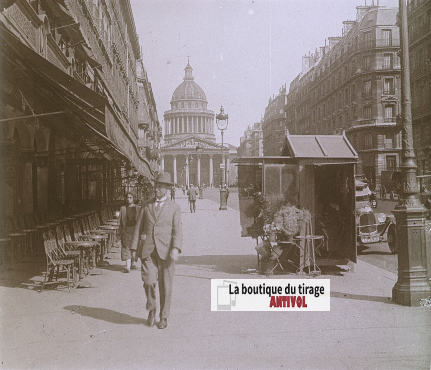 Rue Soufflot et Panthéon, Paris, plaque verre, photo stéréoscopie, N&B 6x13 cm