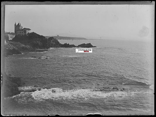 Biarritz, Villa Belza, Plaque verre photo ancienne, négatif noir & blanc 9x12 cm