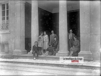Portrait de famille, personnages, plaque verre photo ancienne, négatif 9x12 cm