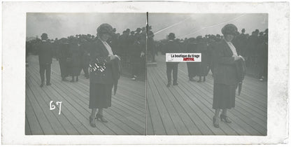 Personnages, Longchamp, Paris, plaque verre stéréoscopique, positif 8,5x17 cm