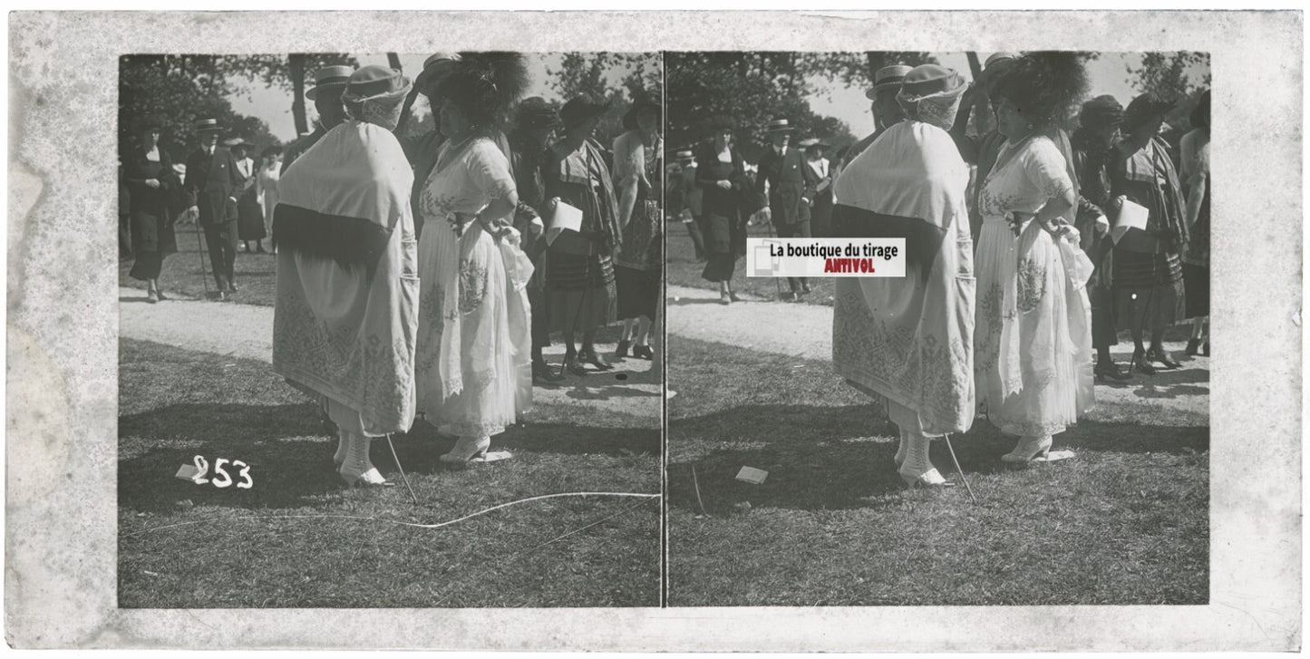 Jour de course, Longchamp, Paris, plaque verre stéréoscopique, positif 8,5x17 cm