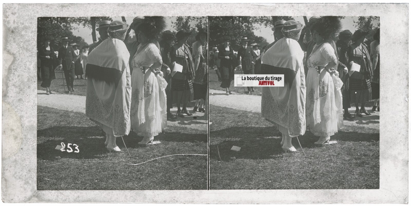 Jour de course, Longchamp, Paris, plaque verre stéréoscopique, positif 8,5x17 cm