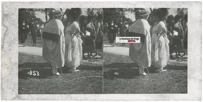 Jour de course, Longchamp, Paris, plaque verre stéréoscopique, positif 8,5x17 cm