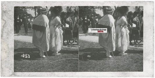 Jour de course, Longchamp, Paris, plaque verre stéréoscopique, positif 8,5x17 cm