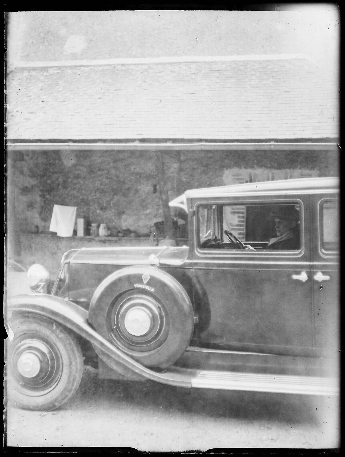 Plaque verre photo ancienne négatif 9x12 cm Renault Vivastella voiture vintage 