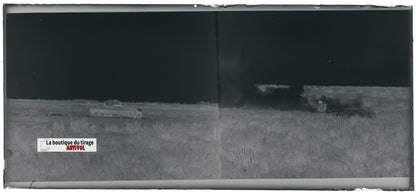 Camp du Ruchard, char, plaque verre, photo ancienne, négatif N&B 6x13 cm