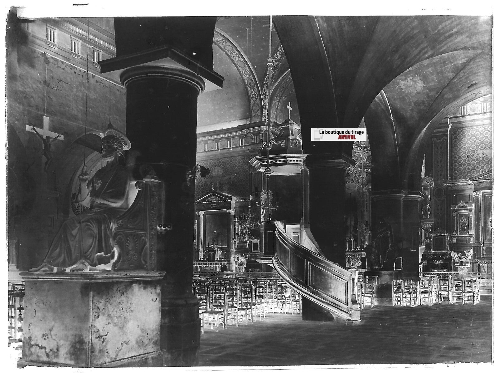 Eglise, Belgique, Nitsch, Plaque verre photo, négatif noir & blanc 9x12 cm