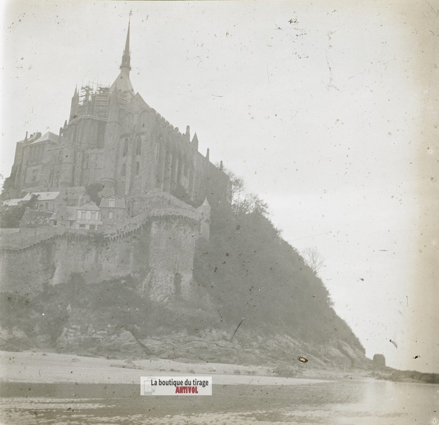 Mont-Saint-Michel, Normandie, plaque verre stéréo, photo ancienne 4,5x10,7 cm
