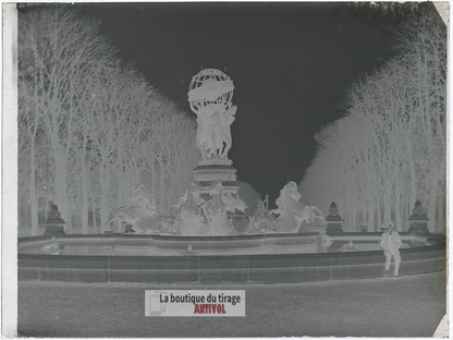 Fontaine de l’Observatoire, Paris, plaque verre, photo ancienne, négatif 9x12 cm