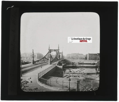 Pont sur le Neckar, Mannheim, Allemagne, photo plaque verre, positif 8,5x10 cm