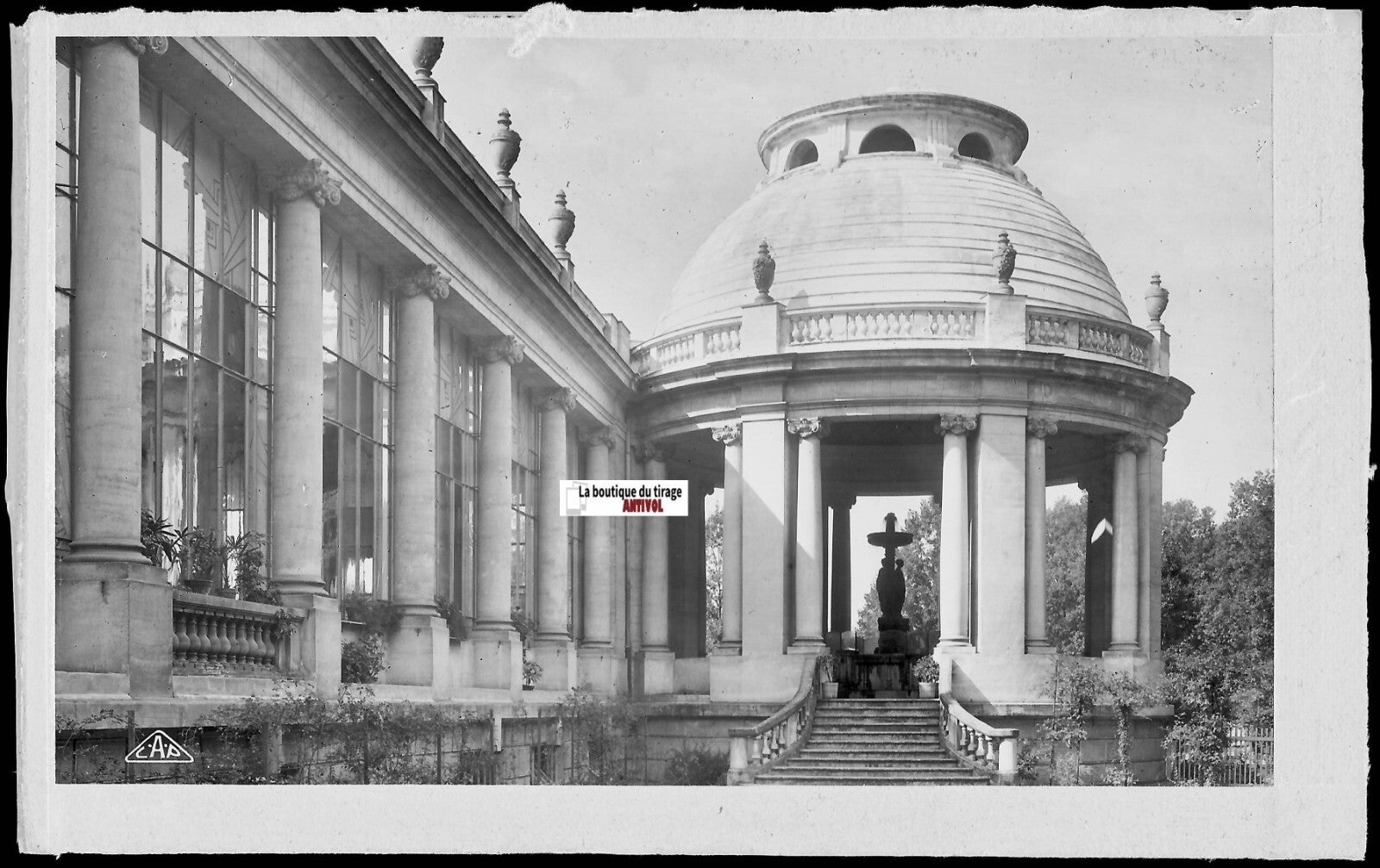 Plaque verre photo anncienne, négatif noir & blanc 9x14 cm, therme Nancy France