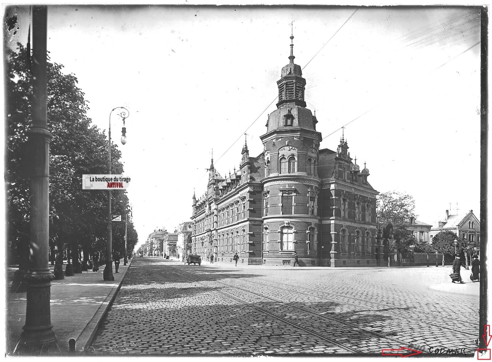 Plaque verre photo ancienne positif noir et blanc 13x18 cm Colmar Centre-ville