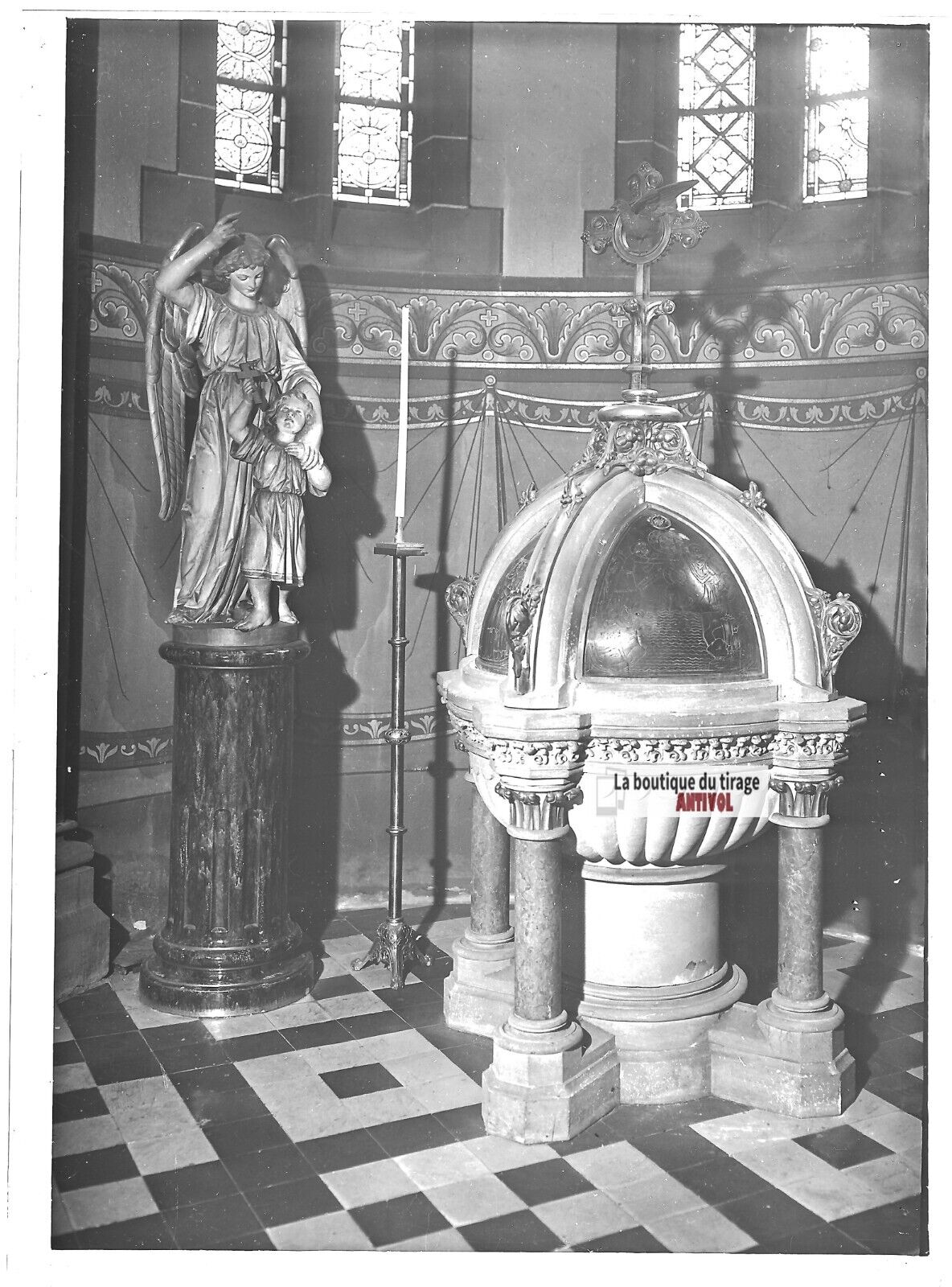 Plaque verre photo ancienne positif noir et blanc 13x18 cm église Strasbourg